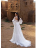 Ivory Lace Tulle Bohemian Wedding Dress With Removable Sleeves